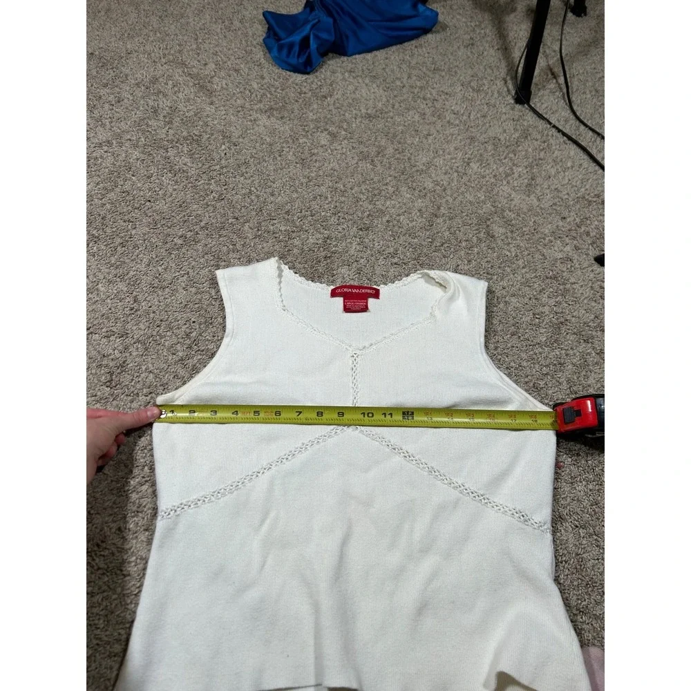 Gloria Vanderbilt Women's White‎ Knit Tank Top Coquette Festival Boho Cotton L - Picture 4 of 5